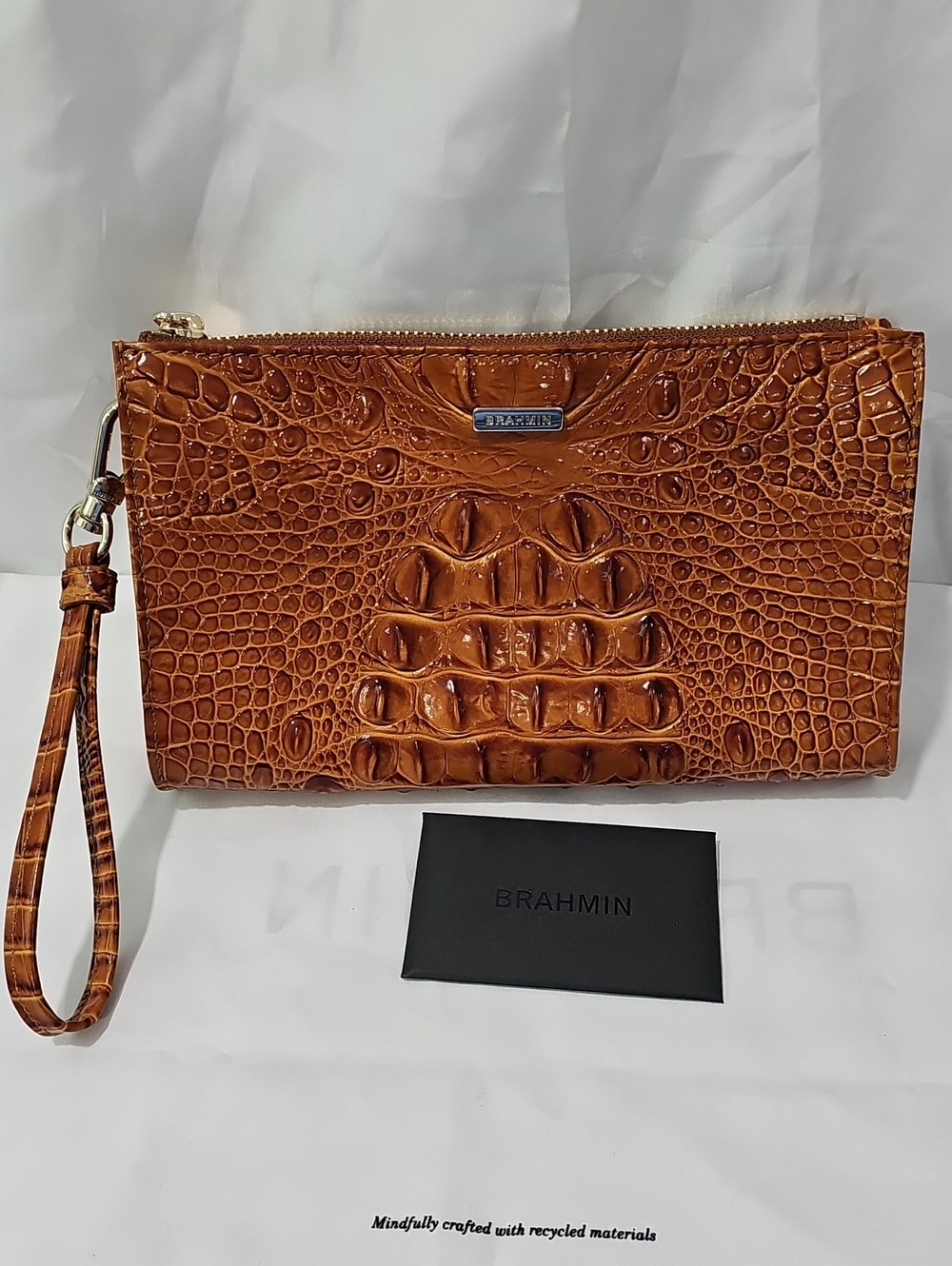 Brahmin Cognac Croc-Embossed Leather Wristlet
